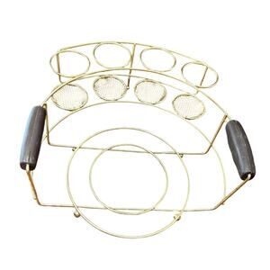 VTG MCM Metal Plate & Silverware/Drink Handled Buffett Stand Caddy Gold Tone 60s